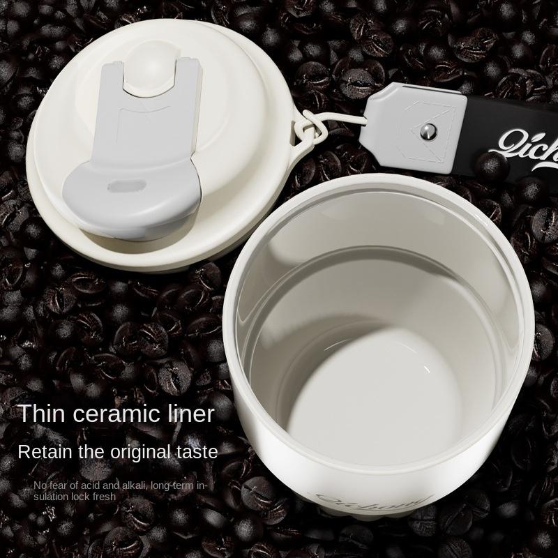 410ML Ceramic Liner Thermos Coffee Cup Travel Coffee Mug Vacuum Insulated Thermos For Coffee Thermal Cup Tumbler Christmas Gift