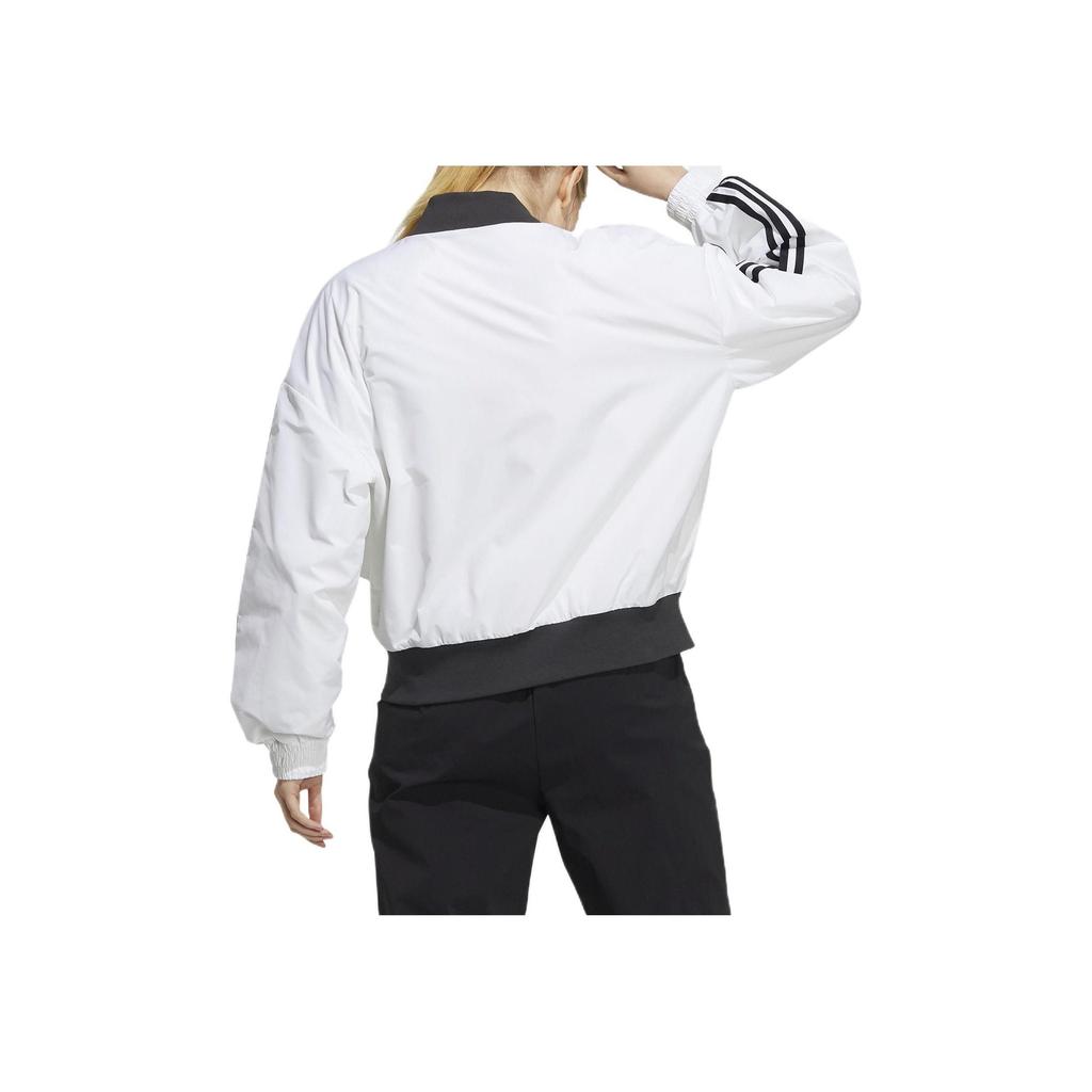 adidas Striped Colorblock Logo Print Zip-Up Long Sleeve Jacket Daily Sports Casual Outerwear Women White H09760