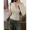 2025 New Spring and Autumn Long Sleeve Inner Women T-Shirt Tight Slim Fit Office Women's Bottom Shirt Basic solid color O Neck Skinny Button Top
