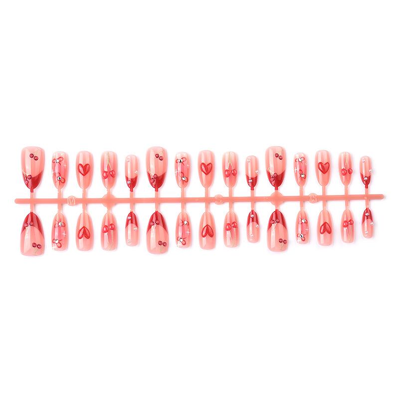 30 pieces of almond cat eye wearing nail 3d three-dimensional love cherry cute bow nail art