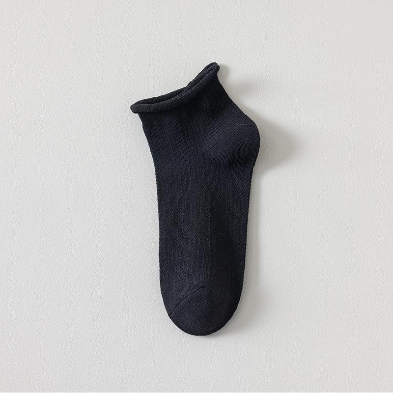 Damen Sommer Dünne Modische Alles Passt Zusammen Kontraktierte Gerollte Kante Einfarbig Kurze Socken
