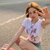 Slim Casual T-shirt For Women Cute Cartoon Print Soft Breathable Versatile Summer Short Sleeve Crop Top