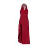Red Three-dimensional Flower Neck Dress Women's Summer Slim Dress Long Dress Pure Waist Split Hip Skirt