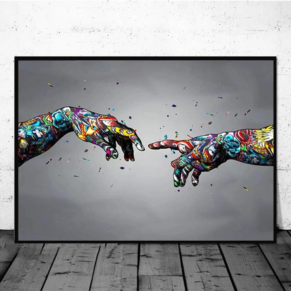 Street Graffiti Abstract Wall Art Poster Sneakers Gestures Love Hearts Lips Pop Mural Modern Home Decor Canvas Pictures Prints