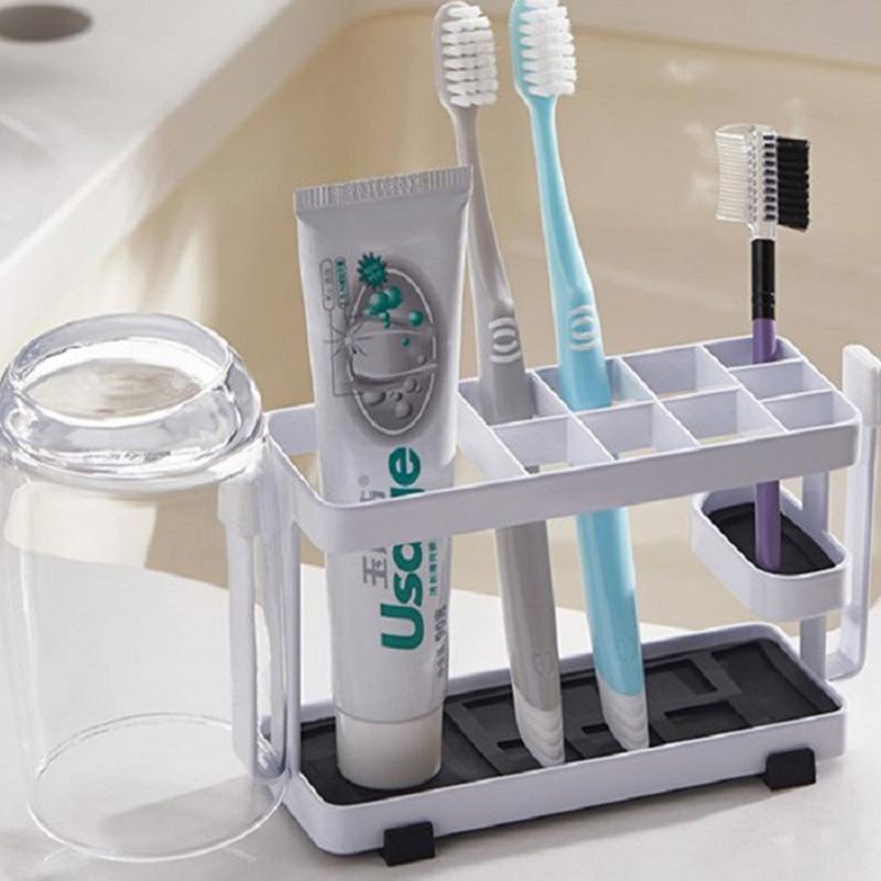 Toothbrush Holder Metal+Silicone Wall-Mounted Toothpaste Cup Hanger for Bathroom