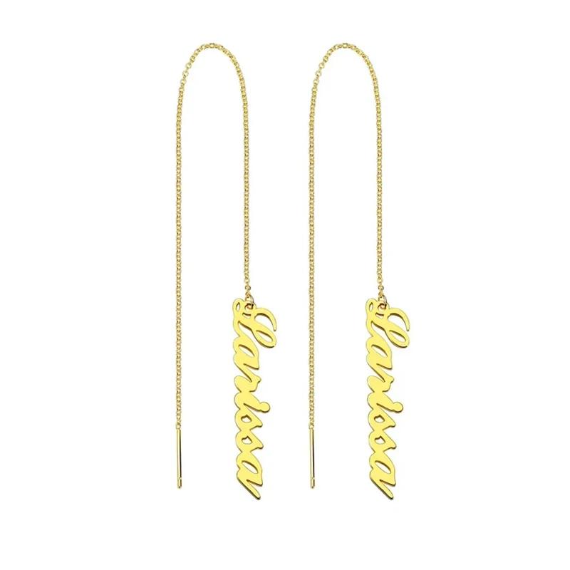 Custom Name Long Pendant Earrings Personalized Chains Ear Studs Custom Stainless Steel Letter Name Earrings Wedding Gifts