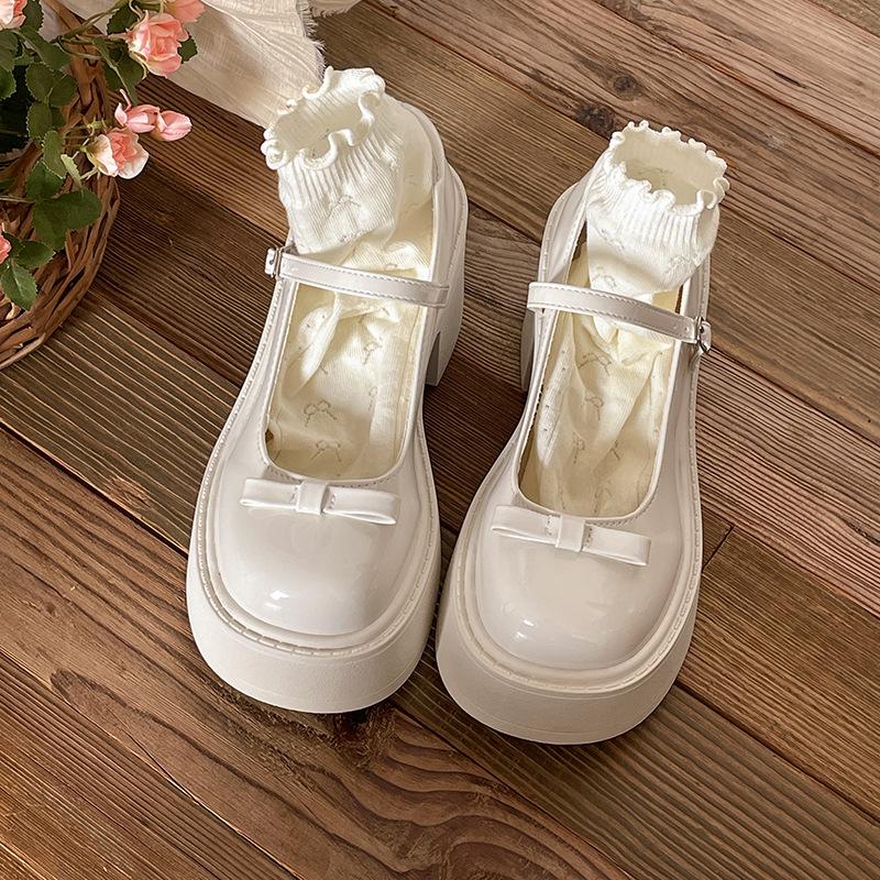 2025 New Retro Bow Round Head Platform Small Leather Shoes Women's British Style Spring and Autumn with Skirt Mary Jane Single Shoes