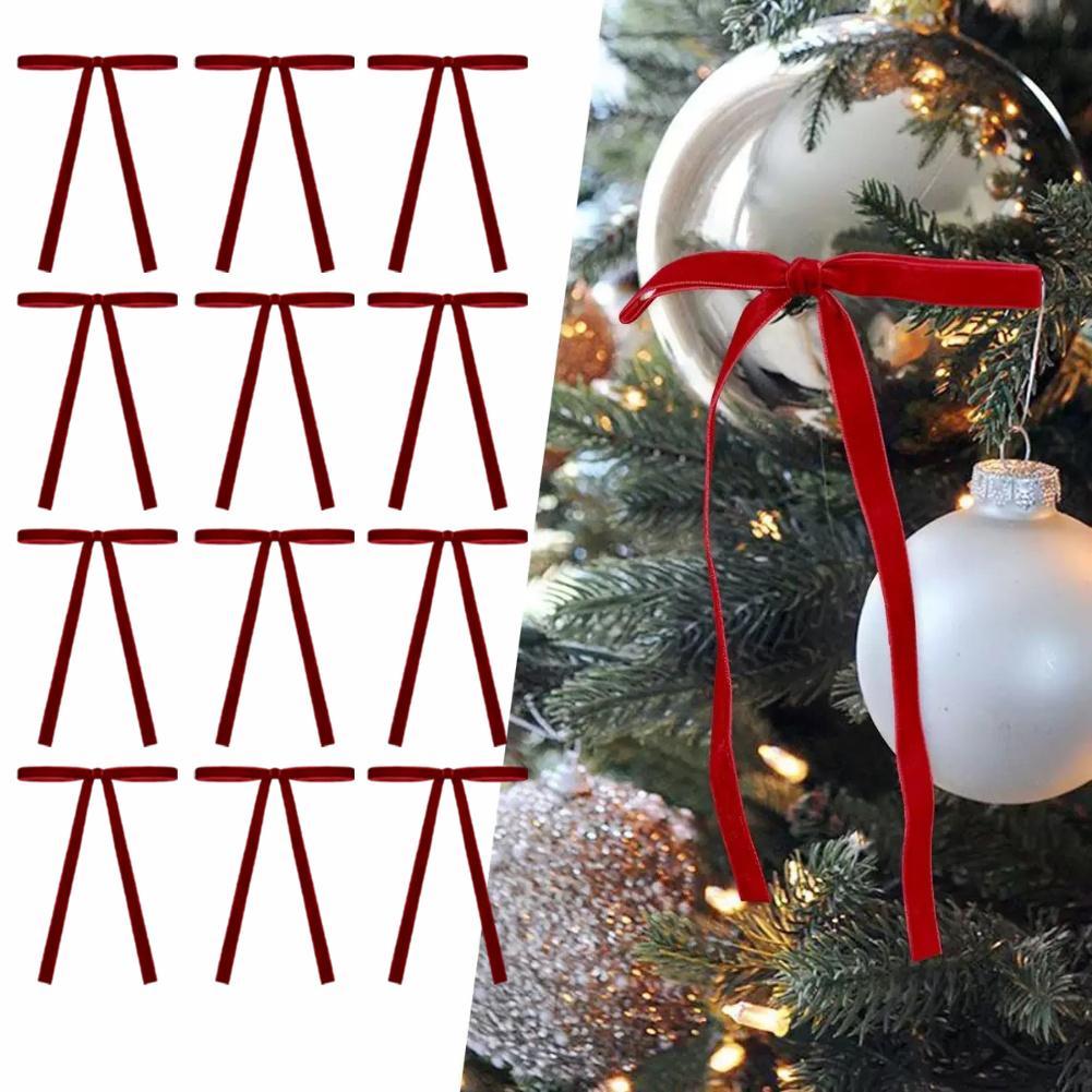 12Pcs Velvet Ribbon Bows for Christmas Tree Decoration Vintage Style Velvet Bows for Holiday Garland and Wreath Indoor Use