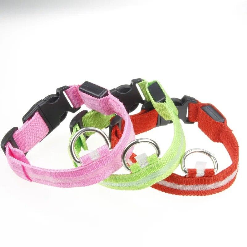 Solid Nylon LED Light Dog Collar 3 Models Shining for Night Walking  Anti-lost Safety Glow Luminous Collars Pet Cat Supplies