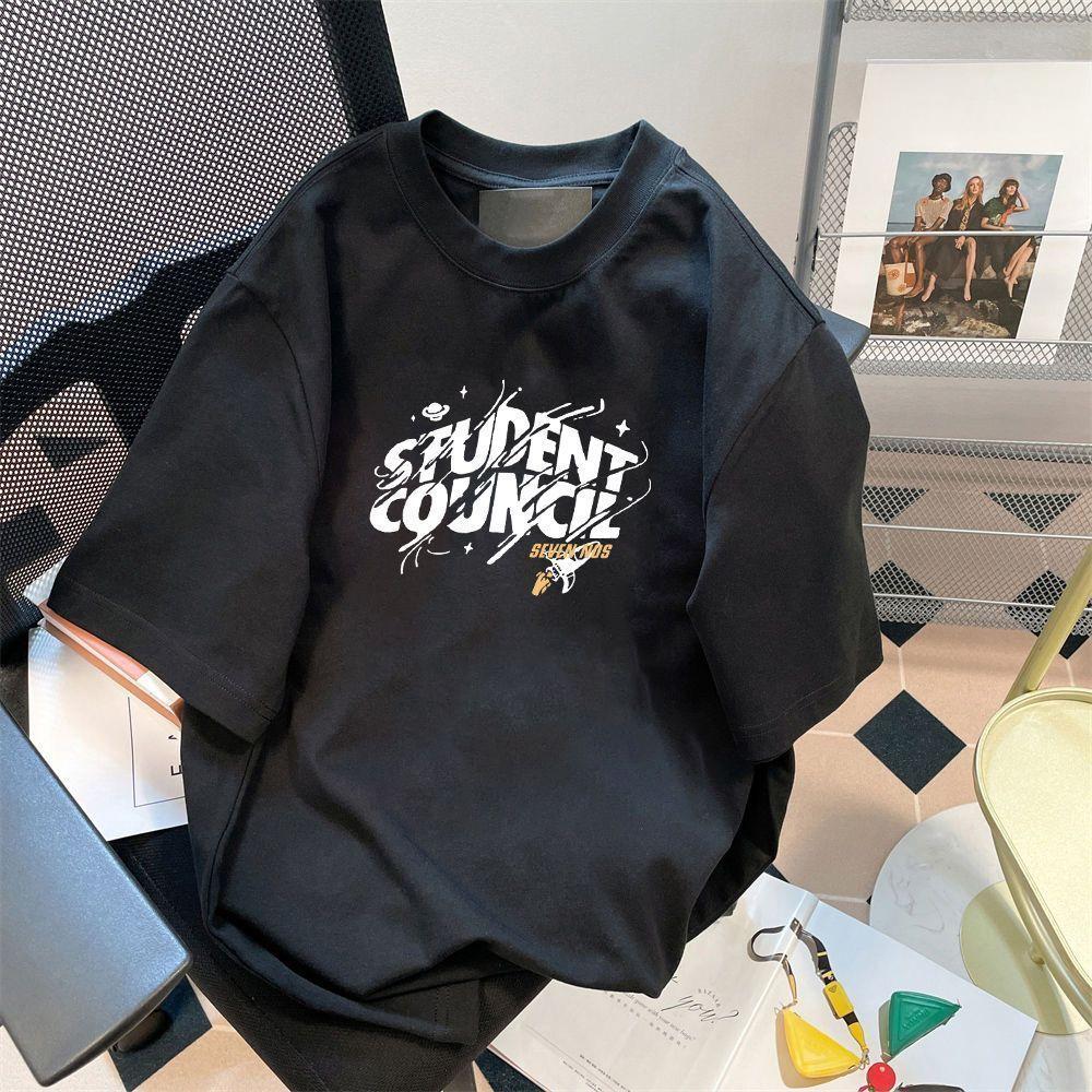 

Летняя женская футболка в стиле ленивой моды с коротким рукавом и принтом снизу 3XL чёрный