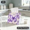 1pc Tissue Box, Watercolor Purple Butterflies Gentle Elegance Pattern, 2D Flat Printing, Keeps Dust Out, Built To Last, Tissue Holder, for Formal Meal