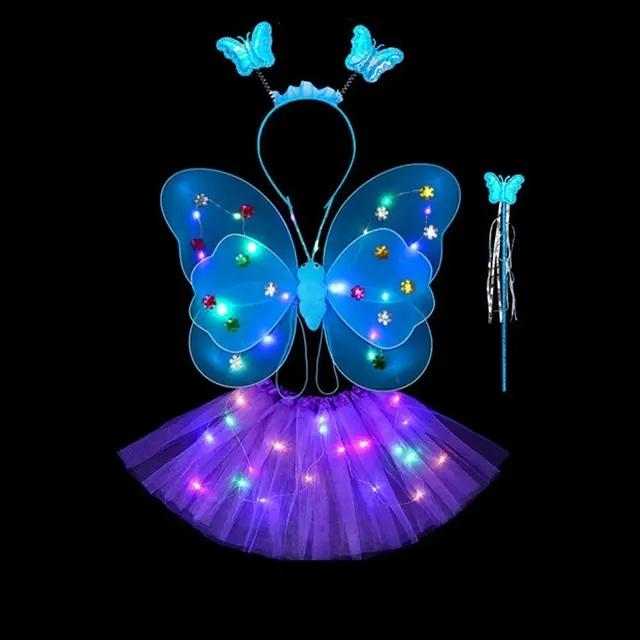 LED Children Costume Props Girls Skirt Flashing Lights Butterfly Skirt Suit Angel Luminous Wings Butterfly Wings Fancy Dress Set
