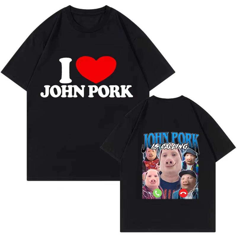 SpringSummer New MensWomens John Pork Is Calling Answer Call Phone Printed Cotton Tshirt  Short Sleeve Round Neck Tshirt