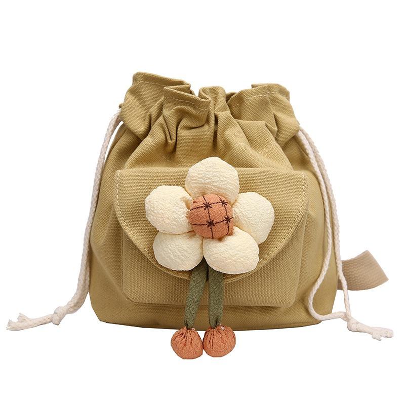 Cute Girl Crossbody Bag Casual Shoulder Bag Women Japanese Minimalist Drawstring Bucket Bag New Floral Design