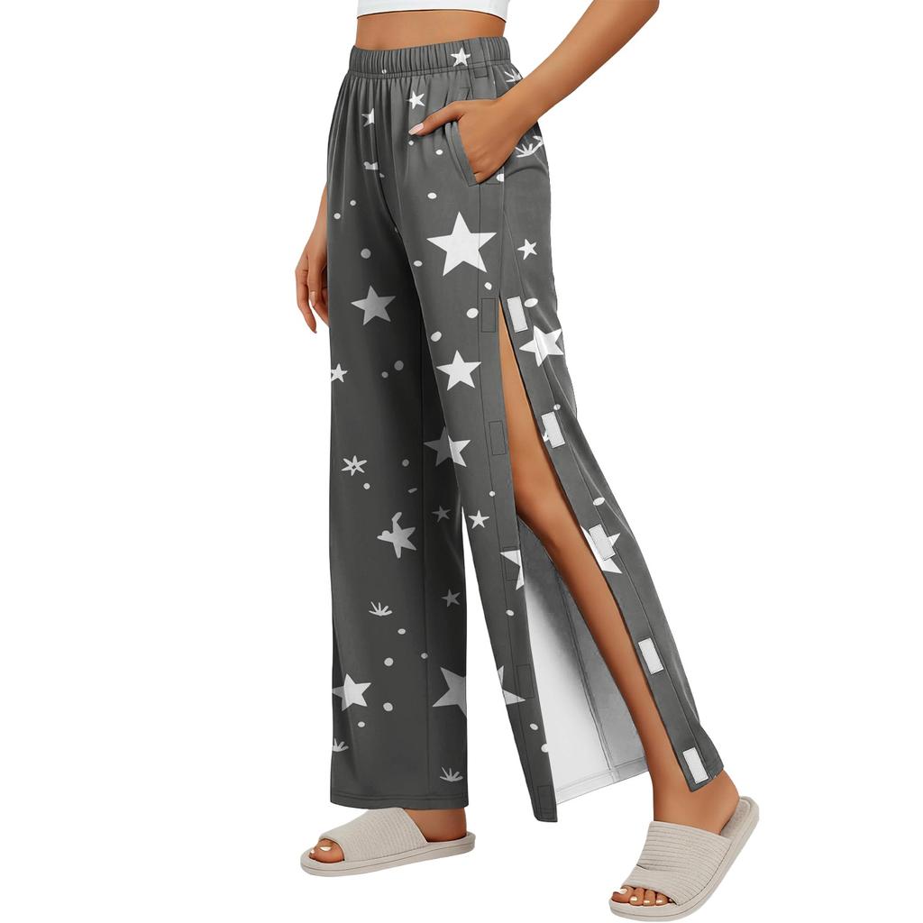Women's Fashion Side Velcro Closure Easy Open Post Surgery Recovery Care Long Pants with No Pockets Comfortable Fit Soft Fabric