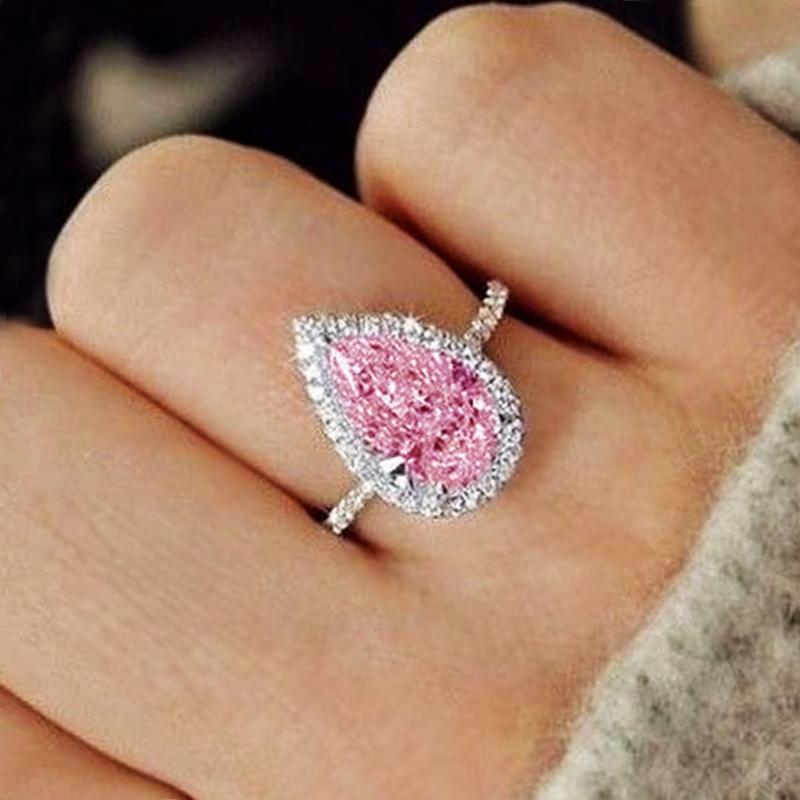 

CAOSHI Trendy Female Engagement Ring with Bright Pink/White Zirconia Sweet Lady Wedding Bands Women Proposal Accessories Zircon 10