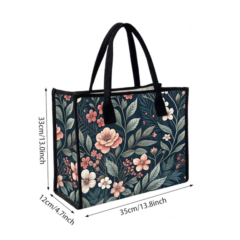 Vintage Floral Women Casual Tote Bag Fashion Daily Shopping Handbag Large Capacity Portable Ladies Shoulder Bag