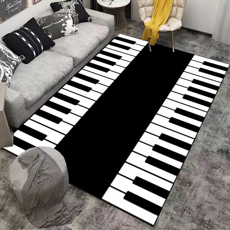 Klaviertastatur Design Teppich, Schwarz-Weiß Musik Thema Teppich für Zuhause Geeignet zur Verwendung als Anti-Rutsch-Matte für Wohnzimmer Schlafzimmer Sofas