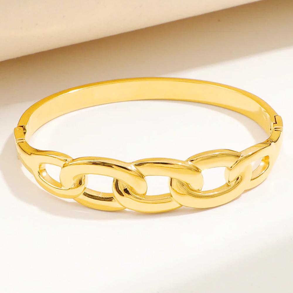 

Elegant Gold-Plated Stainless Steel Bangle Openwork Chain Honeycomb Design Luxury Women s Fashion Bracelet 58-60mm