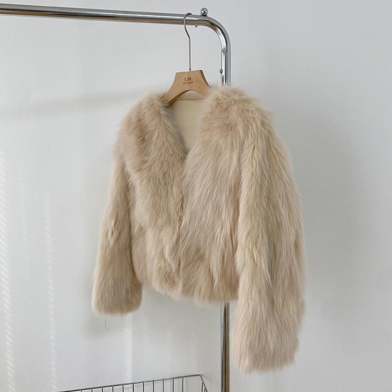 Autumn Long Sleeve Loose Plush Fox Fur Coats Women Fashion Soft Warm Short Winter Jackets Women Tops Solid Elegant Street Loose Lady Jacket Coat 25878