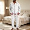 Kerstpyjamaset voor heren met knopenhemd en rechte broek, Casual print nachtkleding tweestukken outfit, Feestelijke loungewear voor de feestdagen