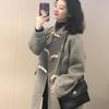 Short Wool Coat Women Winter Korean Style Horn Button Jacket High Quality Petite Outerwear