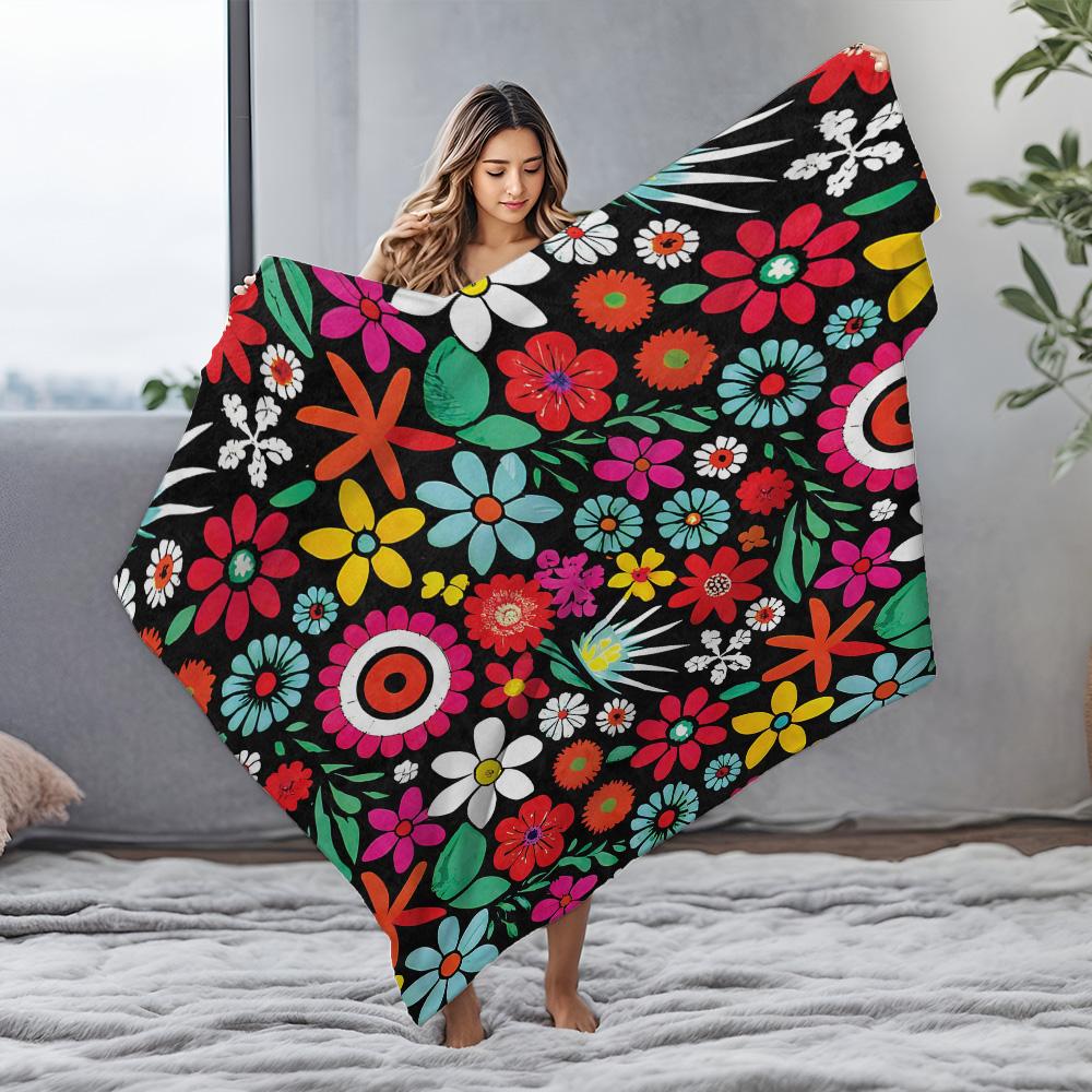 Vibrant Floral Print Fleece Blanket - Kids Teen Girls Boys Throw Soft Warm Cozy Bed Sofa Decoration Gift