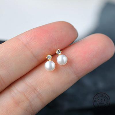 925 Sterling Silber einfache Kristall Perle Ohrstecker Frauen Mode Charme Jahrestag Geschenk Schmuck