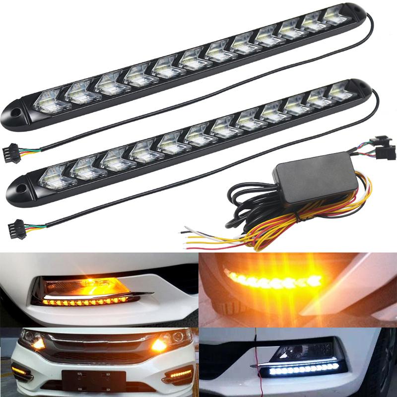 LED Flexible DRL Daytime Running Lights Turn Signal White/Amber Switchback Dynamic Streamer Knight Rider Strip Light Headlight