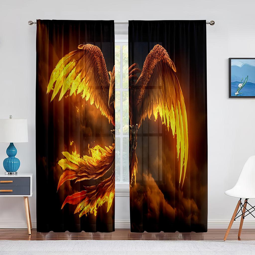Pasăre Flacără Phoenix Zburătoare Animal Psihedelic Perdele Tulle pentru Decor Living Perdea Voal Transparentă pentru Dormitor Jaluzele Fereastră
