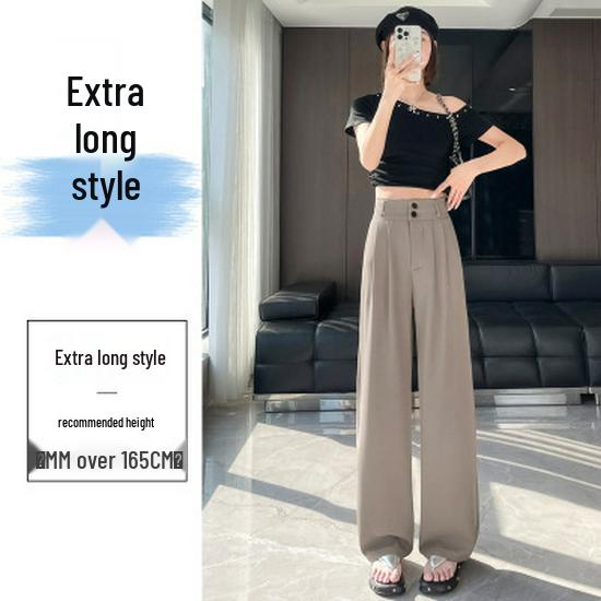 Women's 2025 Spring/Summer High-Waisted White Drape Slimming Wide-Leg Floor-Length Pants