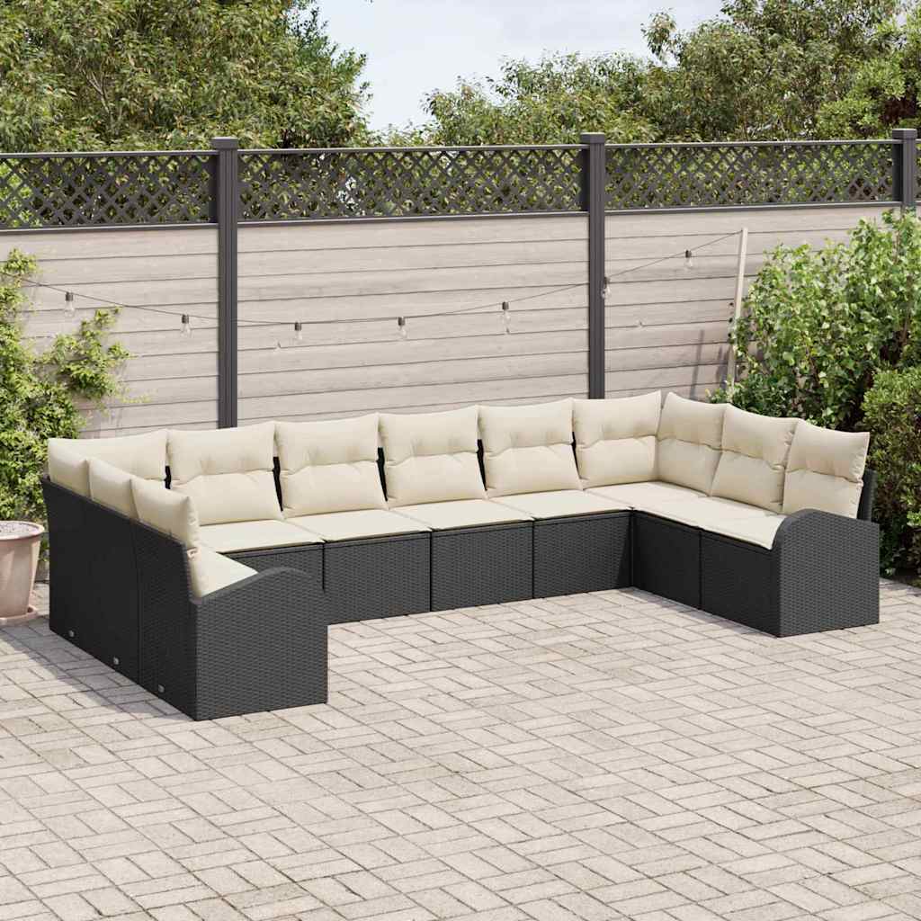 Garden Sofa Set with Cushions 10 Pcs Black and White Poly Rattan