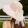 Summer new women's organza bow bucket hat fashion splicing straw hat travel sun protection sun hat big brim