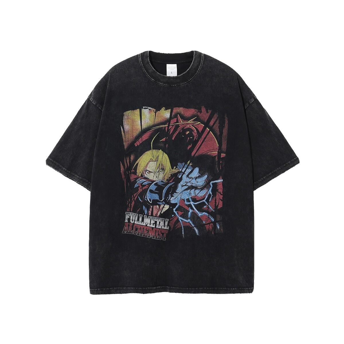 Unisex Washed T-Shirt Oversized Streetwear Anime Harajuku Full Metal Alchemist S