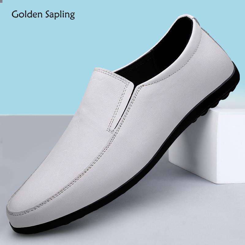 Golden Sapling Classics Mens Soft Leather Moccasins Black Loafers Male Business Leisure Boat Shoes Outdoor Daily Walking Shoe
