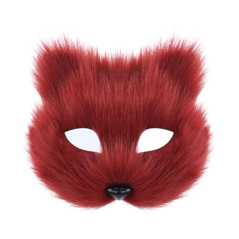 Plush Animal Cats Face Mask Furry Animal Half Face Mask for Men Women Masquerade Halloween Cosplay Costume Accessory