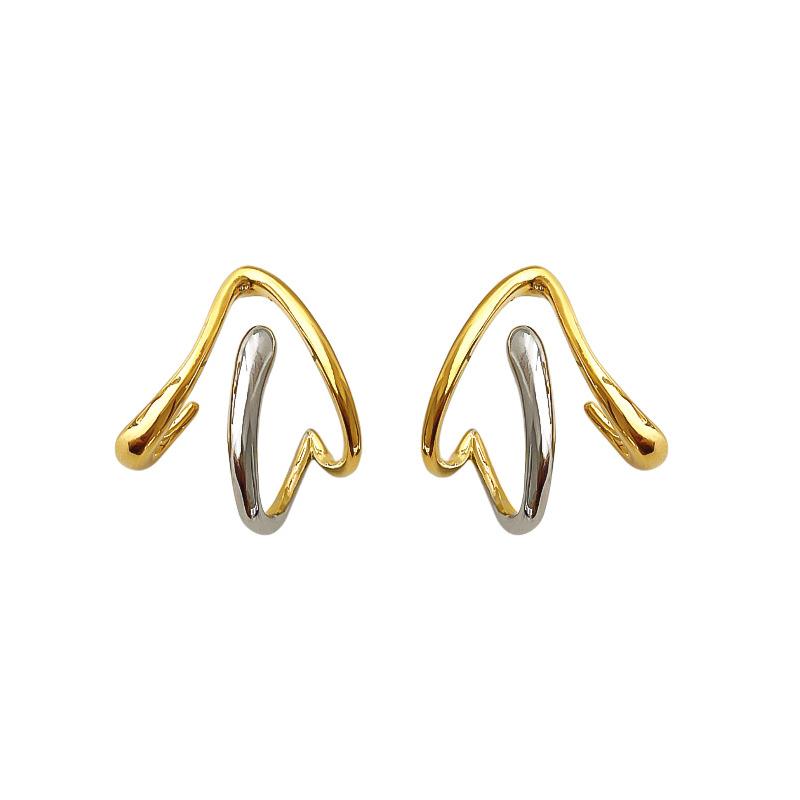 Huitan Personality Arrows Shape Stud Earrings for Women Two Tone Design Y2K Girls Ear Piercing Earrings Modern Fashion Jewelry