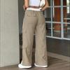 Ladies' Fashionable Side Striped Straight Leg Pants With Elastic Waist Pocket, Casual Sports Pants