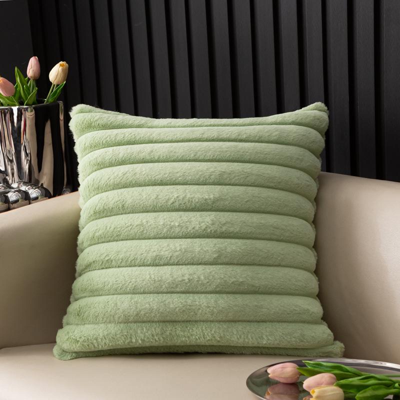 Imitation Rabbit Fur Vertical Stripe Throw Pillow Cover - Solid Color, Home/Bedroom Sofa Cushion Waist Pillow Cover