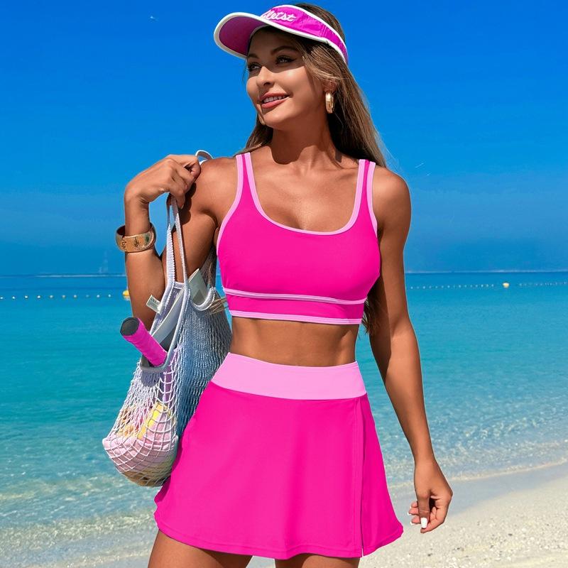 

Бикини Горячий источник Женская Пляжная Спортивная Юбка Раздельный Купальник Хулудао Купальник XL розовый