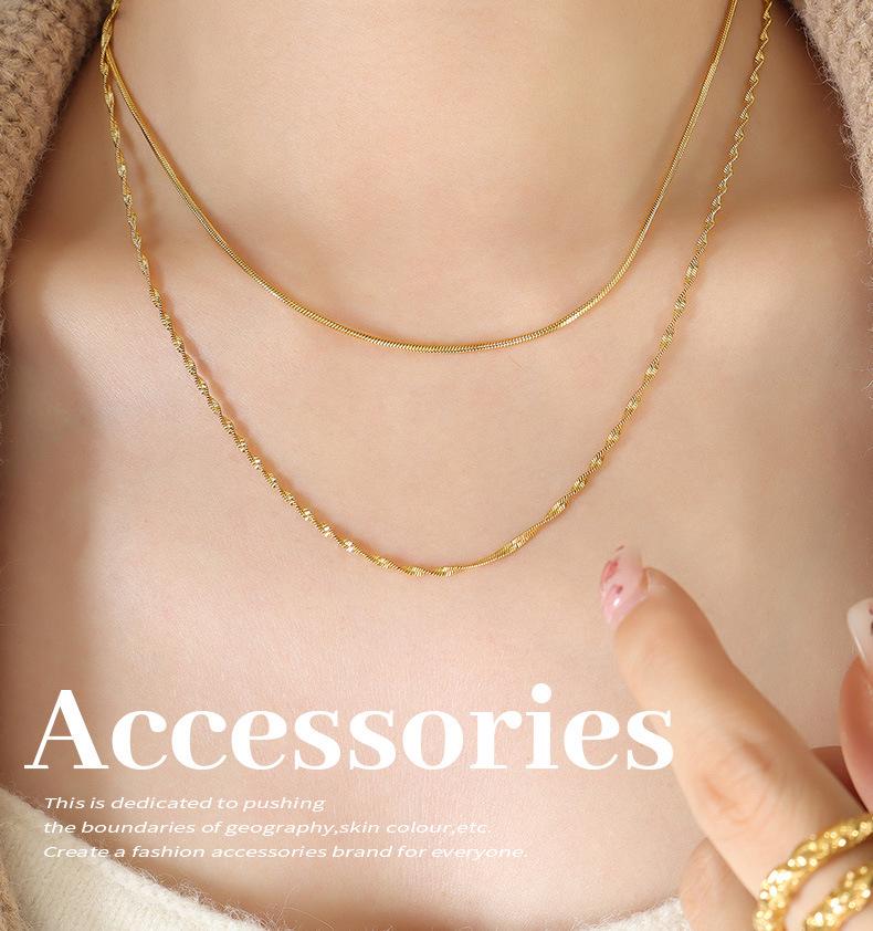 European & American Double Layer Titanium Steel Snake Chain Necklace for Women - Cold, Light Luxury, Simple, Trendy, Clavicle Chain.