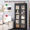 Black Glass-Door Lockable Display Cabinet with 4 Adjustable Shelves, Ideal for Liquor, Books, and Living Room Storage