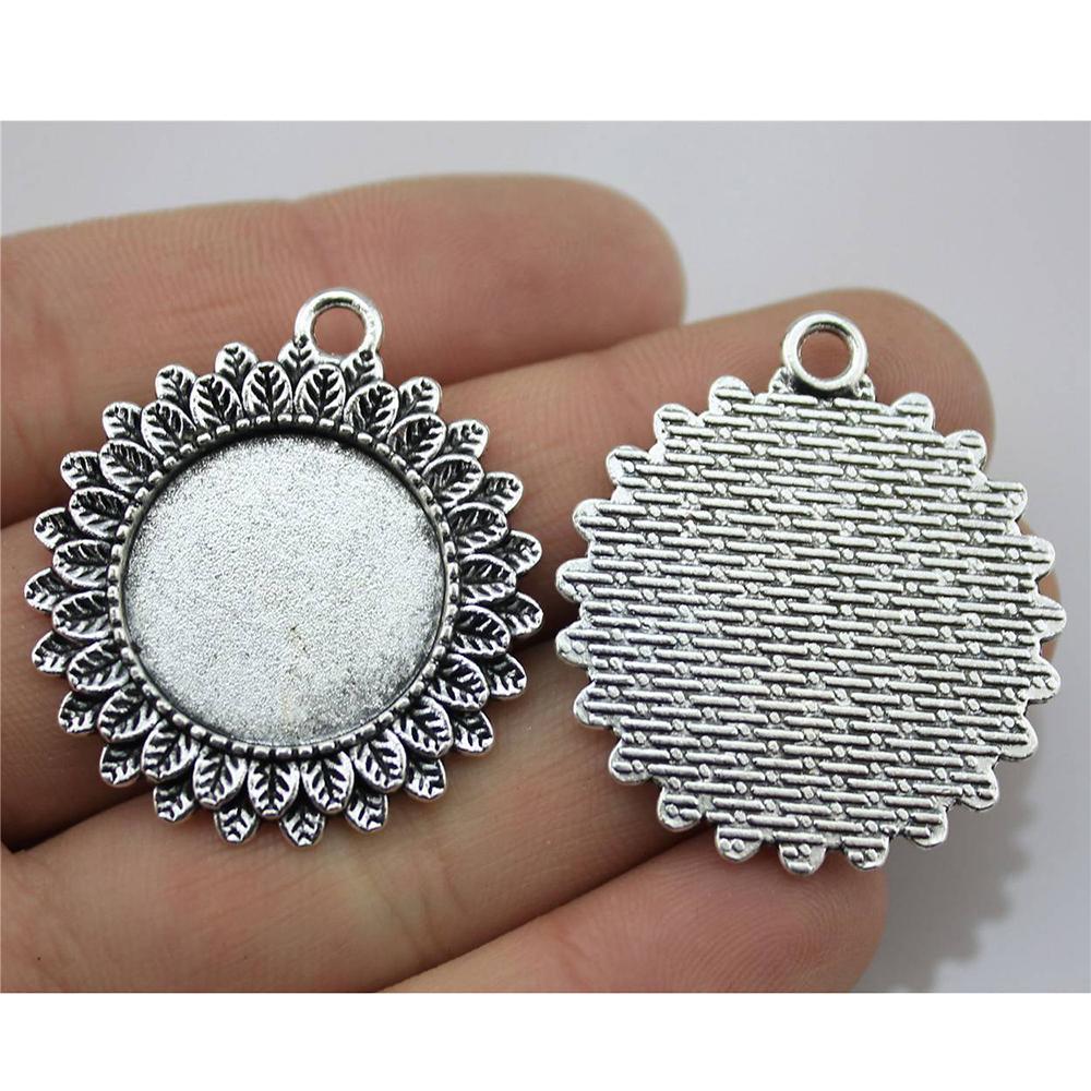 10pcs Fit 20mm Round Glass Cabochon Base Setting Pendant Tray For Jewelry DIY Making Antique Silver Color FM4026
