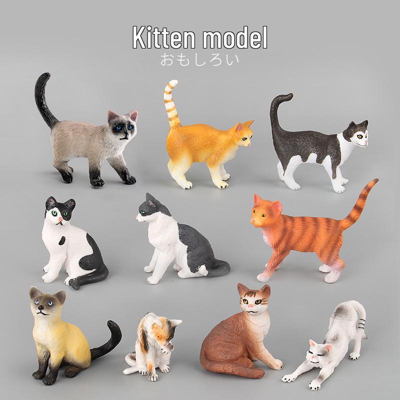 Children's Black and White Kitten Simulation Set - Toy Cat Figurine