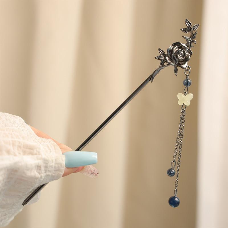 Chinese Ancient Style Elegant Butterfly Tassel Women's Hairpin Fashionable Personality Hanfu Horse Face Skirt Hair Accessories