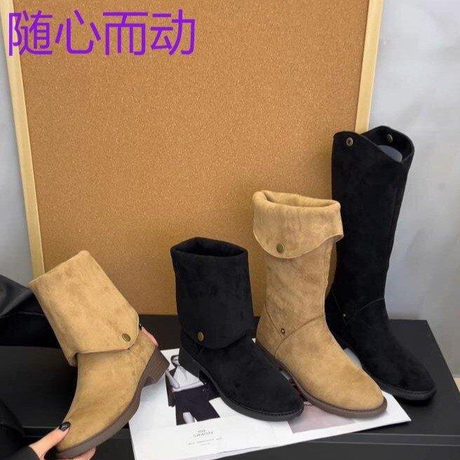 [Ushilai] Western Cowboy Boots Women's Boots 2025 Autumn and Winter New Long Pile Boots Knight Martin Boots