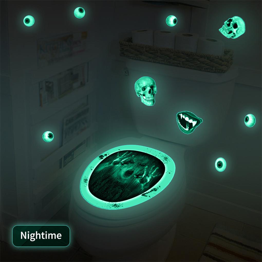 2 sztuk Halloween Luminous Wc Pokrywka Naklejki Straszne Naklejki Ścienne DIY Horror Łazienka Home Party Decor