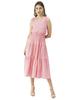 Moomaya Solid Cotton Sleeveless Dress, V-Neck Smocked Waist Tiered Midi