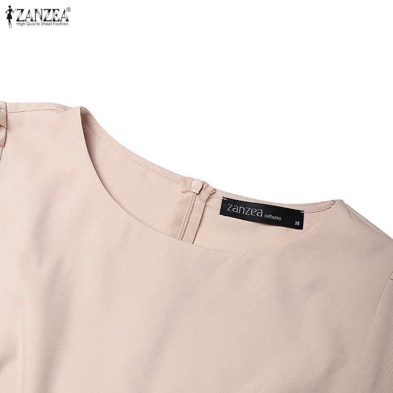 ZANZEA Women Casual Round Neck Solid Color 3/4 Sleeve Dress
