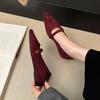 2025 Autumn and Winter New European and American Suede Camellia Pointed Thick Sole Inner One-word Buckle Single Shoes
